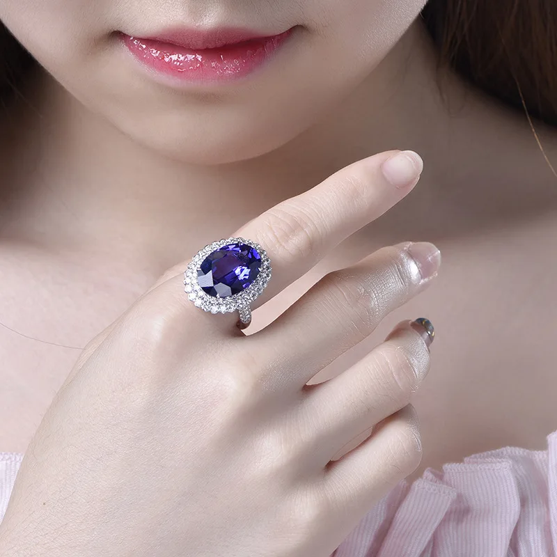Bestseller - Dunkelblauer Tanzanit-Farbiger Rubin Offener 925 Sterling Silber Ring - Damen Verlobungsschmuck – Detail 5