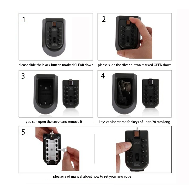 Key Safe Box 10 Digit Push Button Combination Lock Wall Mounted Key Storage Lock Safe Key Holder Key Storage Box Alloy