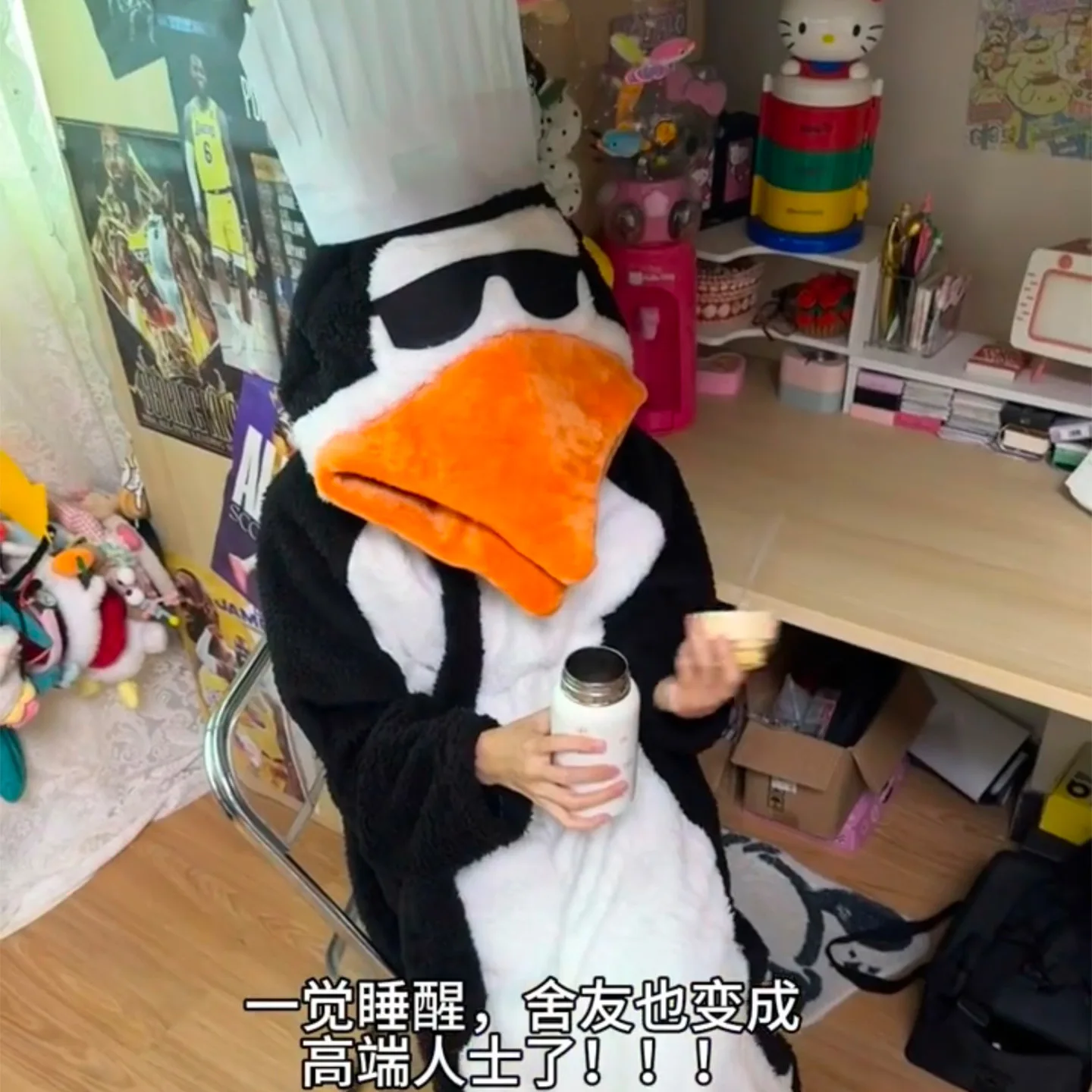 زي بيجامة تنكري أنيق على شكل بطريق - نيسيي من الفلانيل مع قبعة شيف وزي مضحك مستوحى منقار كبير الحجم