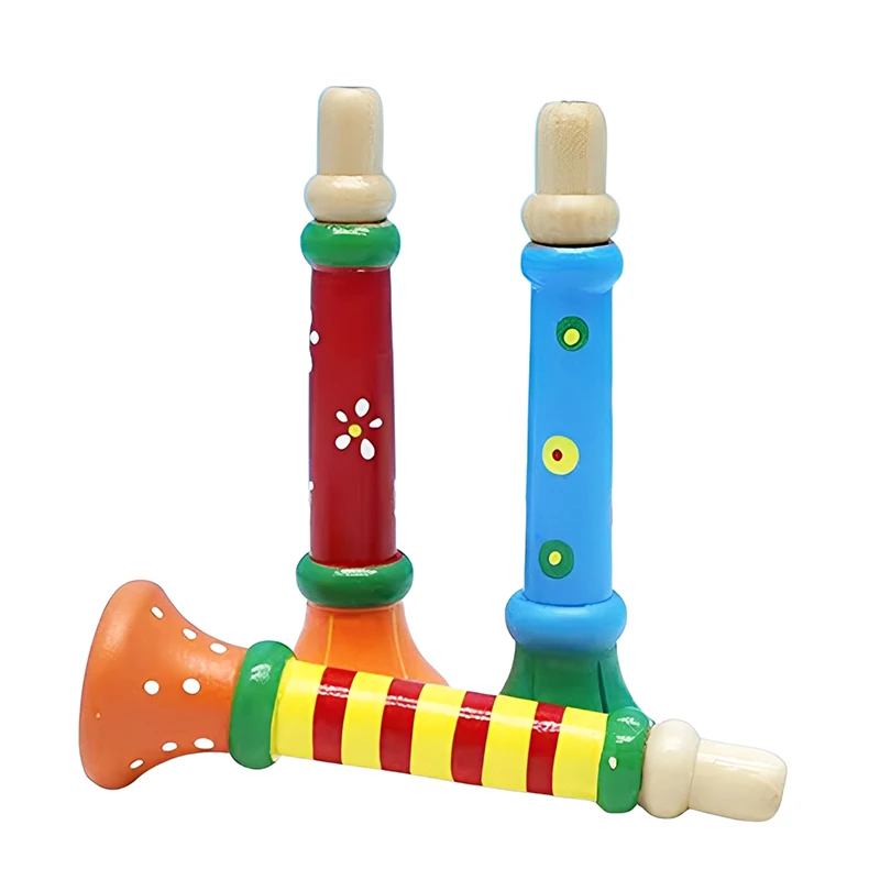 2pcs Children Wooden Trumpet Toy Kids Whistle Horn Musical Instrument Early Educational Montessori Toys Sound Training TMZ