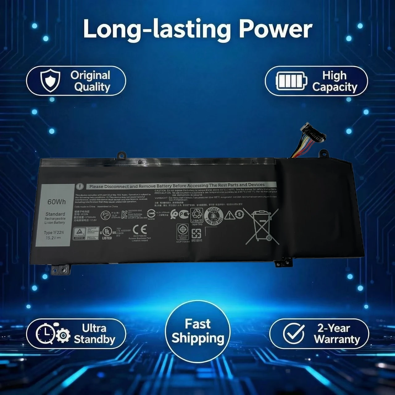 Nueva batería para portátil 1F22N 0JJPFK 60Wh para DELL ALIENWARE 2018 orion M15 M17 R1 P82F P40E P79F P37E Inspiron G5 5590 G7 7590 7790