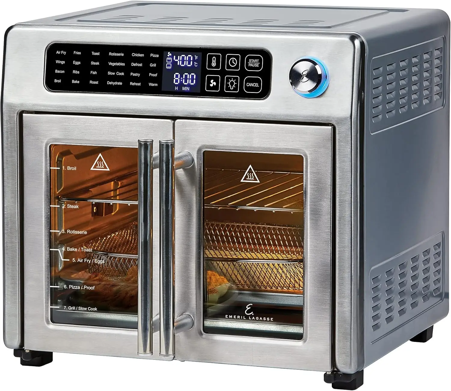 Friteuse à air extra large 26 qt, four grille-pain à convection avec portes françaises, en acier inoxydable