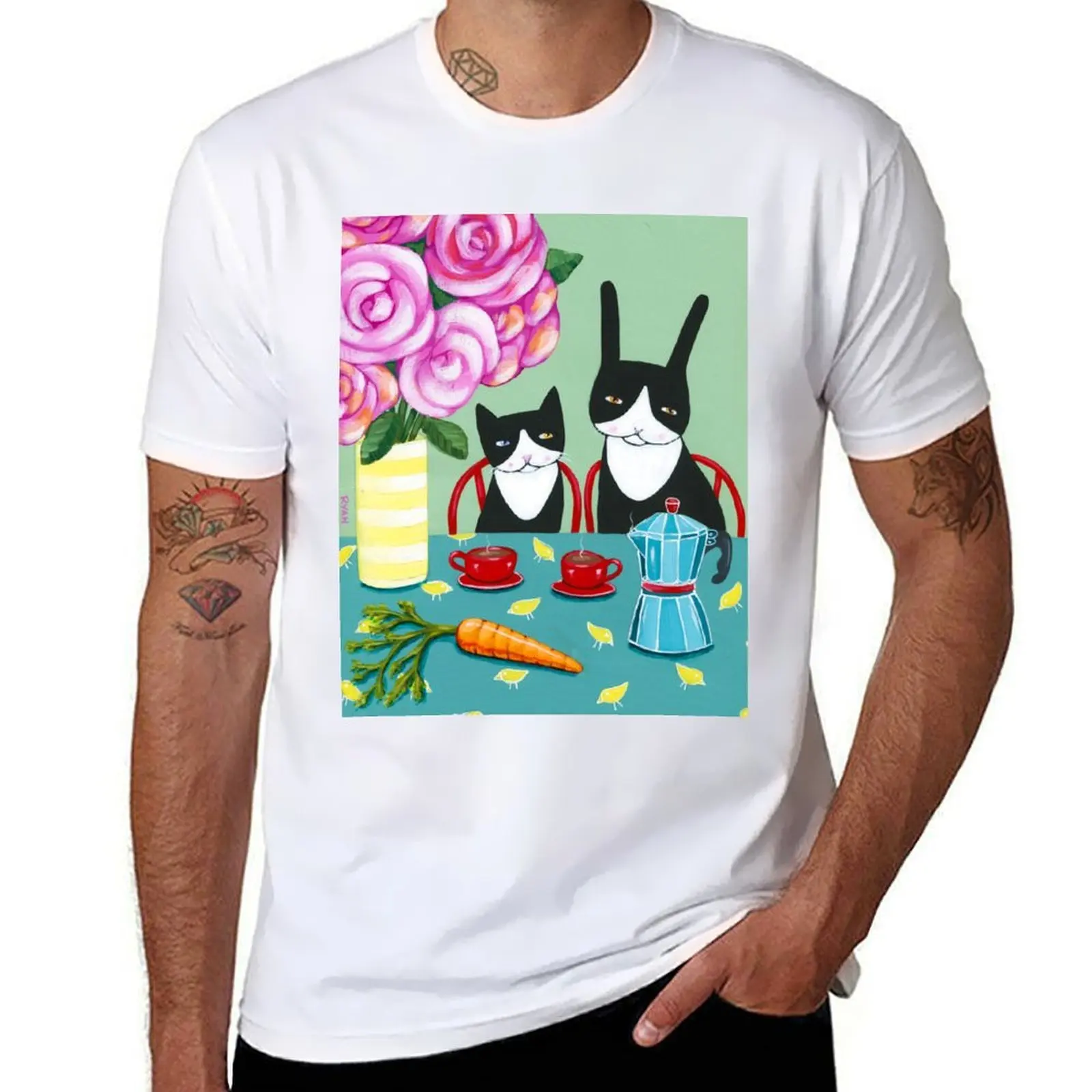 

Rabbit and Cat Breakfast Coffee T-Shirt man t shirt designer man t shirts graphic T-Shirt