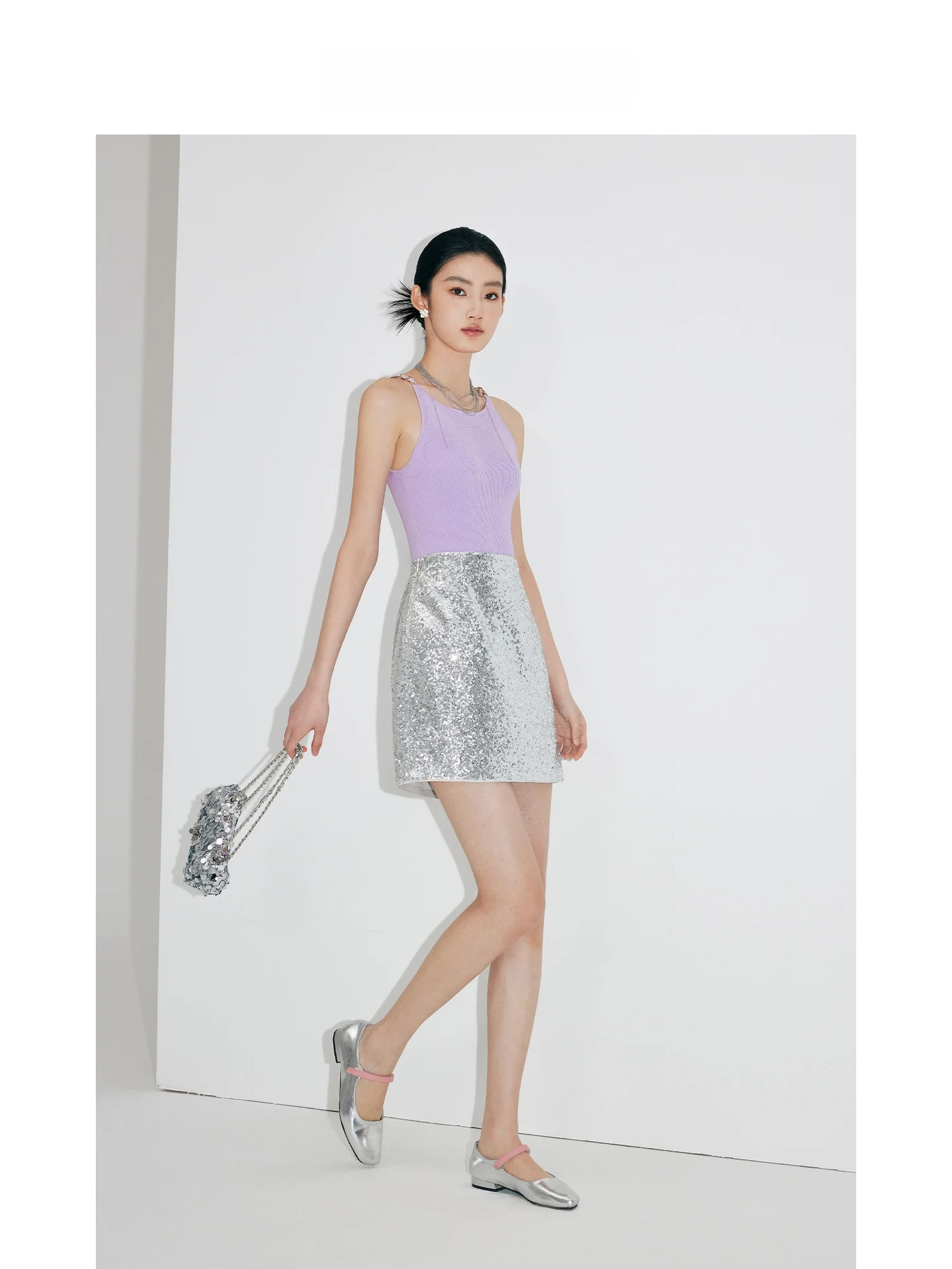 

Юбка MandyZhang Star River Silver Flow Ele ort с пайетками, женская модная облегающая юбка с высокой талией, А-силуэт