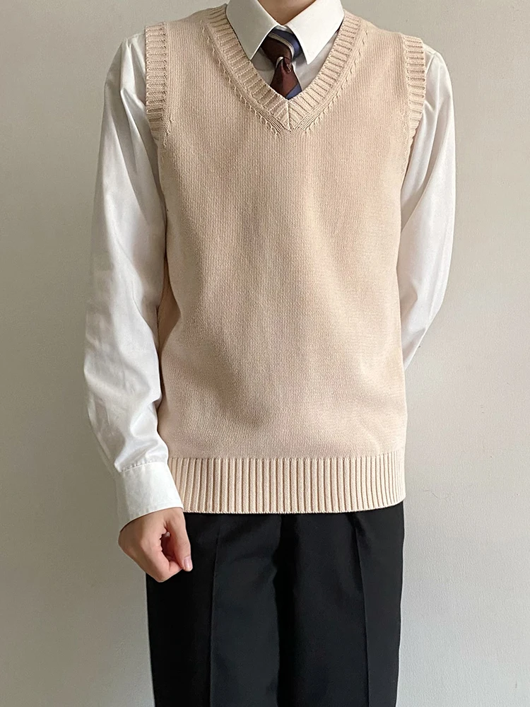 

Japanese student style men's sleeveless sweater, pullover solid color knitted sweater, pure cotton vest top, DA051