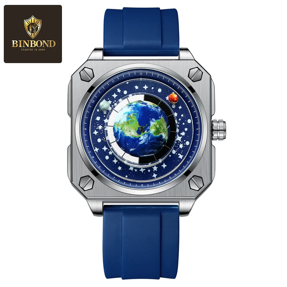 Binbond New Men's Watch Creative Cool Large Dial Moon Earth Starry Sky True Belt Quartz Watch