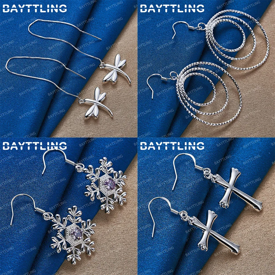

Charm 925 Sterling Silver Exquisite Dragonfly Cross Dangle Earrings Women Jewelry Wedding Party Gift Accessories