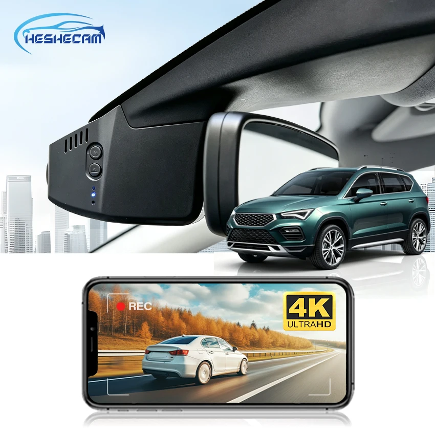 HESHECAM Car Dash Camera For Seat Tarraco 2019-2025 4K DVR For Seat Arona / Ateca / Leon MK3 MK4 2017-2025 Plug and Play DashCam