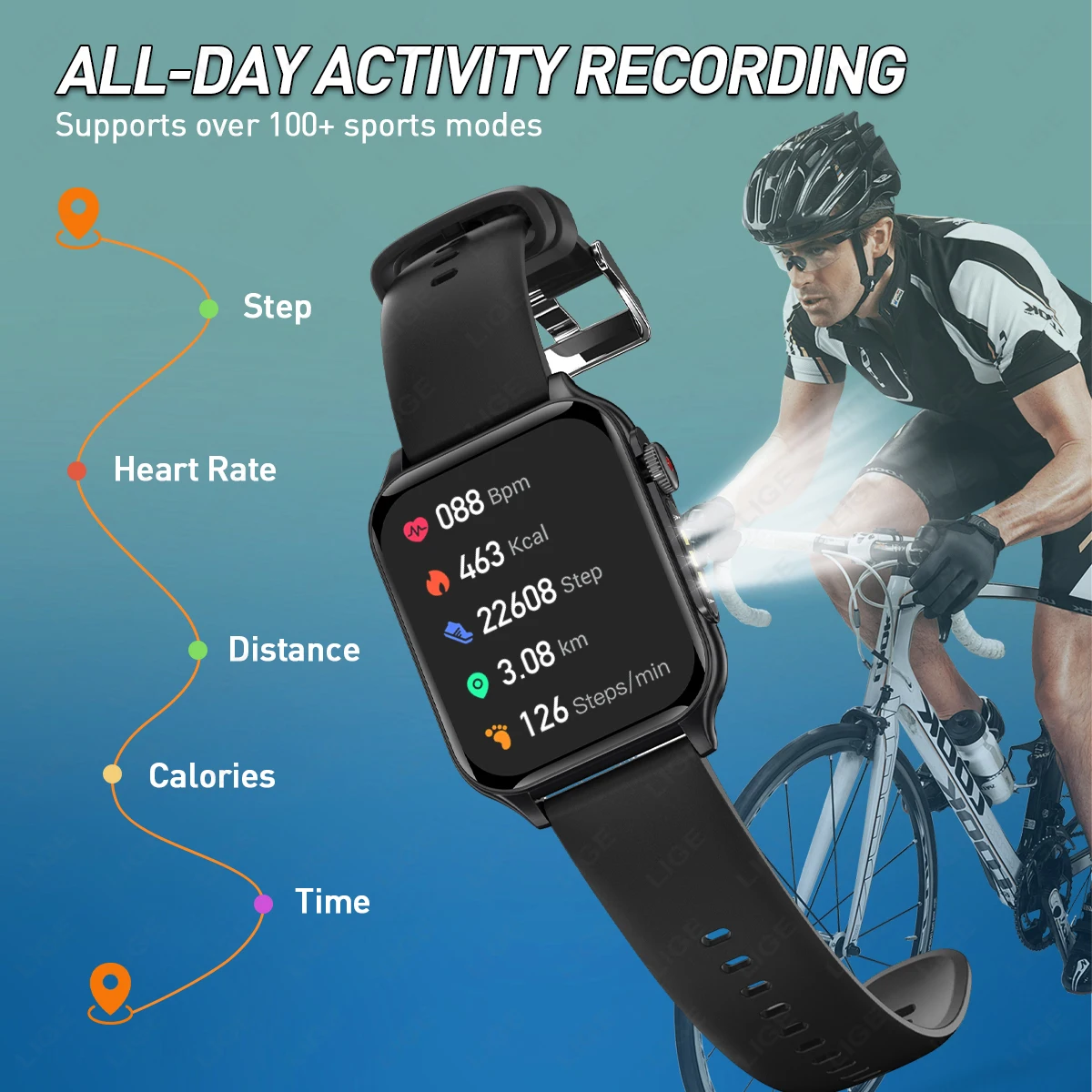 LIGE Новые 1,96 "HD фонарик Смарт-часы Мужчины Женщины Спортивные часы-трекер Монитор здоровья Водонепроницаемые Bluetooth-вызов Мужские умные часы