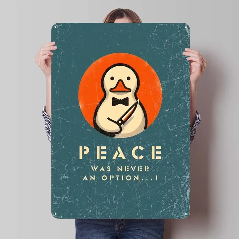 Peace Was Never An Option Cartoon Metal Poster Bedroom Decoration Retro Funny Metal Sign Tinplate Sign for Wall Art Decoration