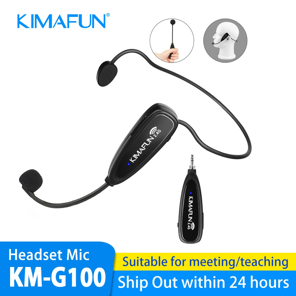 KIMAFUN 2.4G Wireless Microphone Speech Headset Megaphone Radio Mic For Loudspeaker Teaching Meeting Guide With 6.35mm Adapter