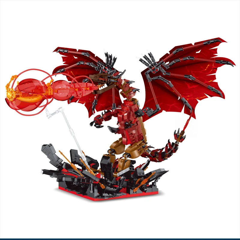 IN STOCK MOC 2 in 1 Creativity Flame Dragon Building Blocks Bricks Assembling Model DIY Toys for Boys Christmas Gift Set