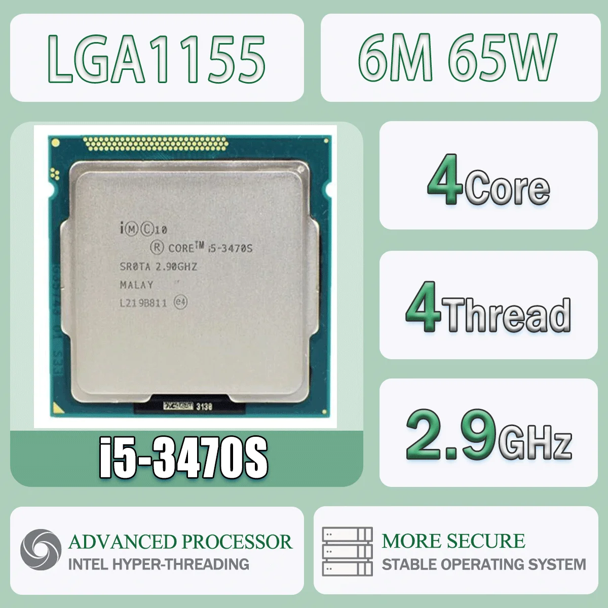 Intel Core I5-3470S 2.9GHz 4 cœurs 4 fils CPU 6M Cache jusqu'à 3.60 GHz 65W I5 3470S Interface de processeur FC-LGA12C LGA 1155