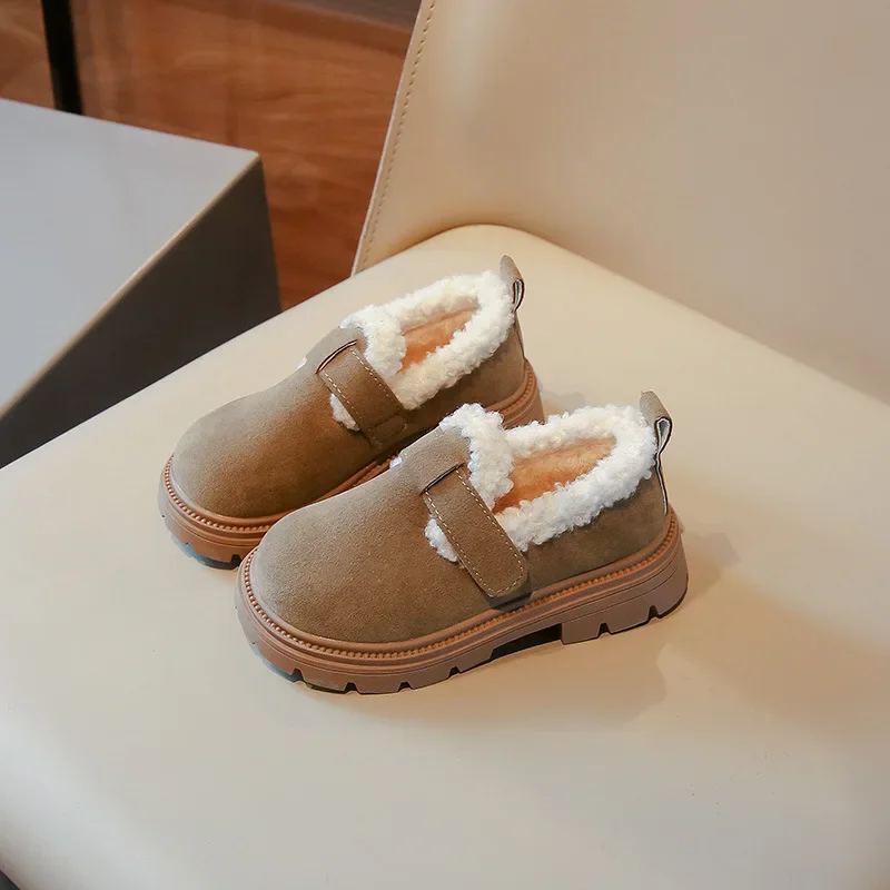 Winter Children's Flats Warm Short Plush Fashion Lamb Wool Kids Shoes Non Slip Girls Casual Shoes Baby Boys Student-shoes