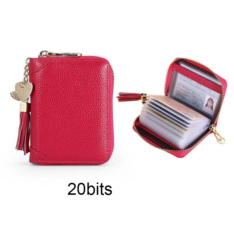 20/40/60bits Leather Multi-slots Zipper Card Holder Wallet With Tassel Heart Pedant