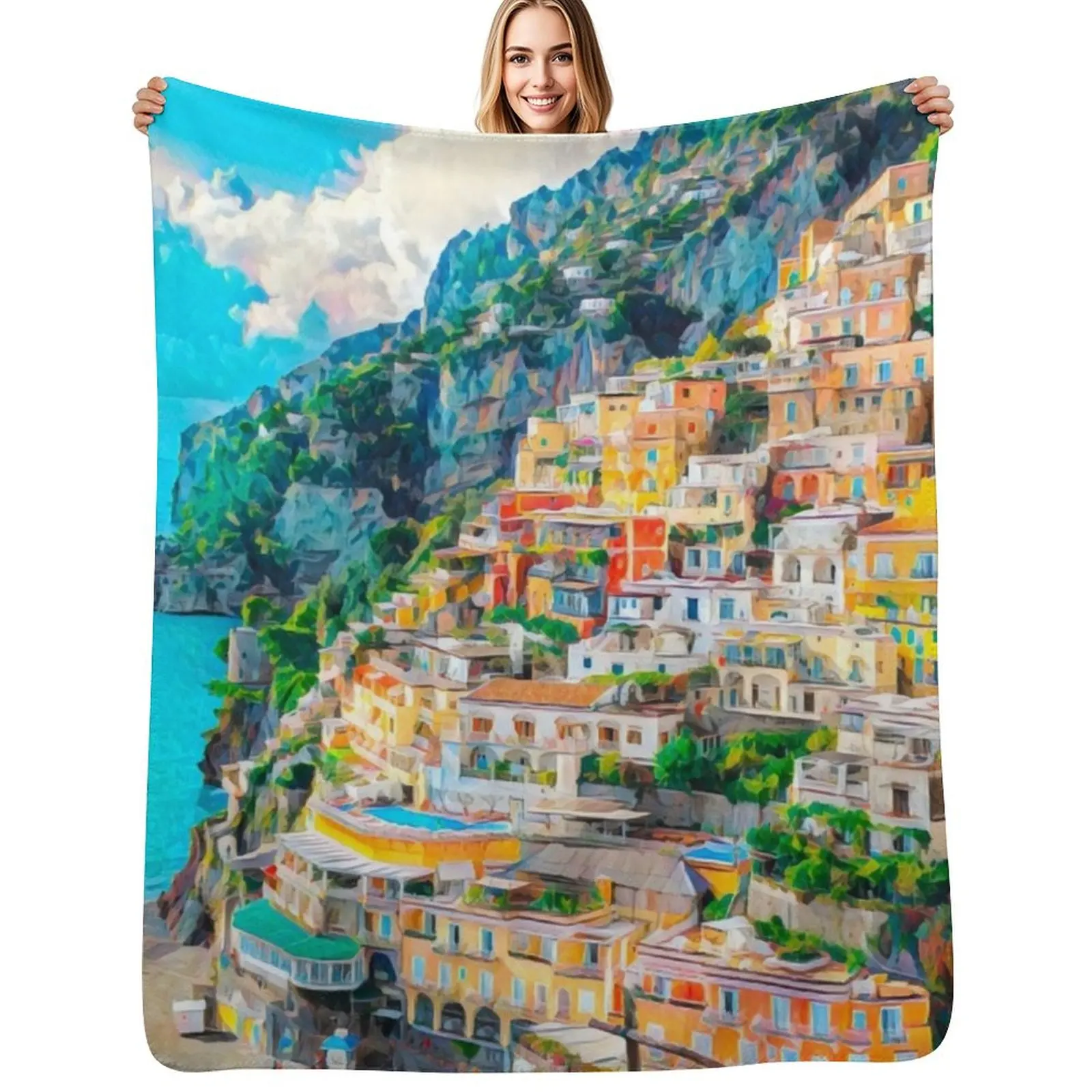 

Amalfi Coast Throw Blanket Winter beds blankets ands Vintage bed plaid Blankets