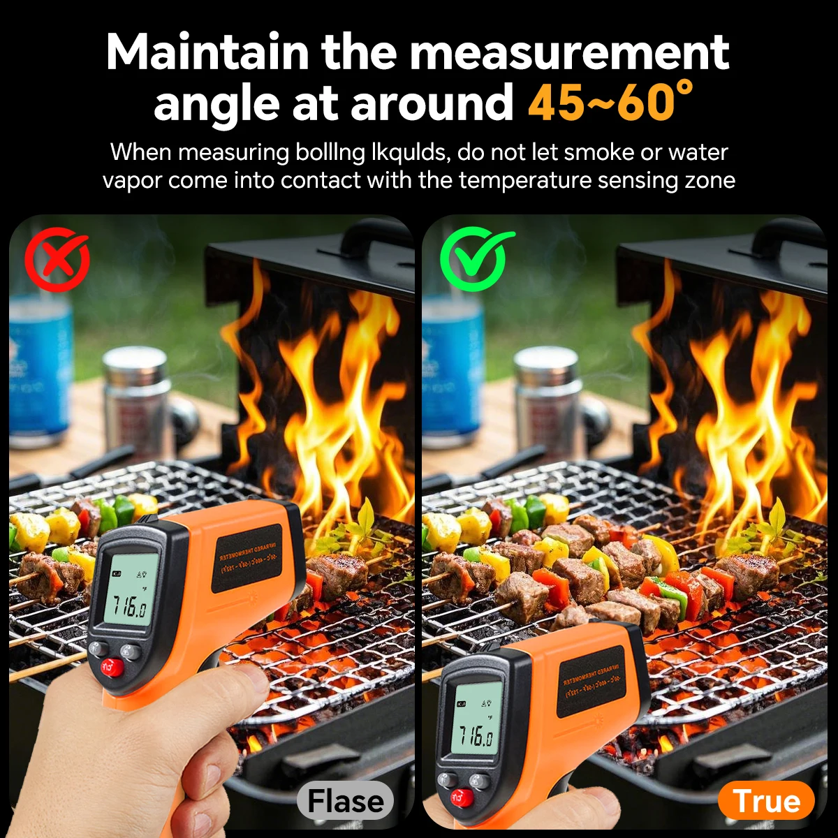 Handgehaltene Berührungslose Wärme-Laser-Temperaturpistole Digitales Infrarot-Thermometer für Kochen, Grillen, Pizzaofen – Detail 6