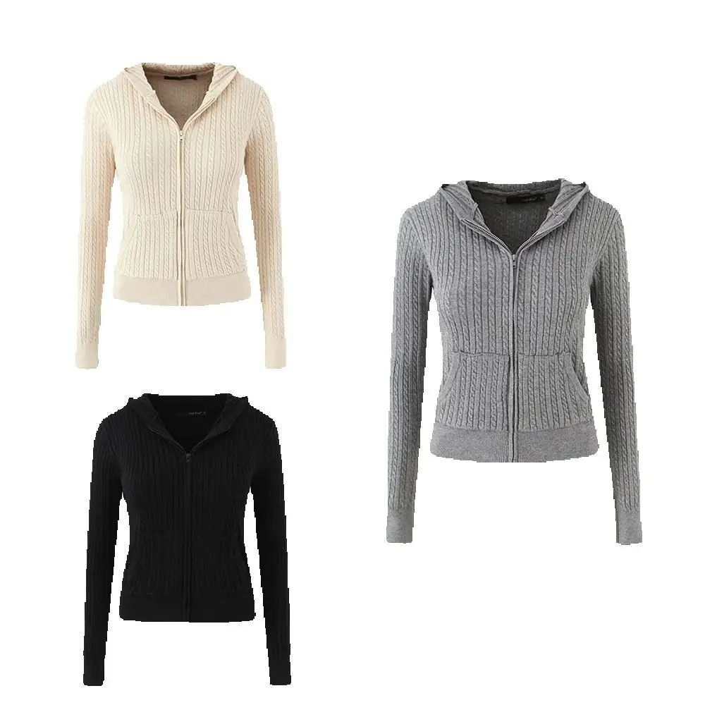 

Осенняя новая женская одежда, универсальный повседневный милый кардиган с капюшоном на молнии в европейском и американском стиле.
