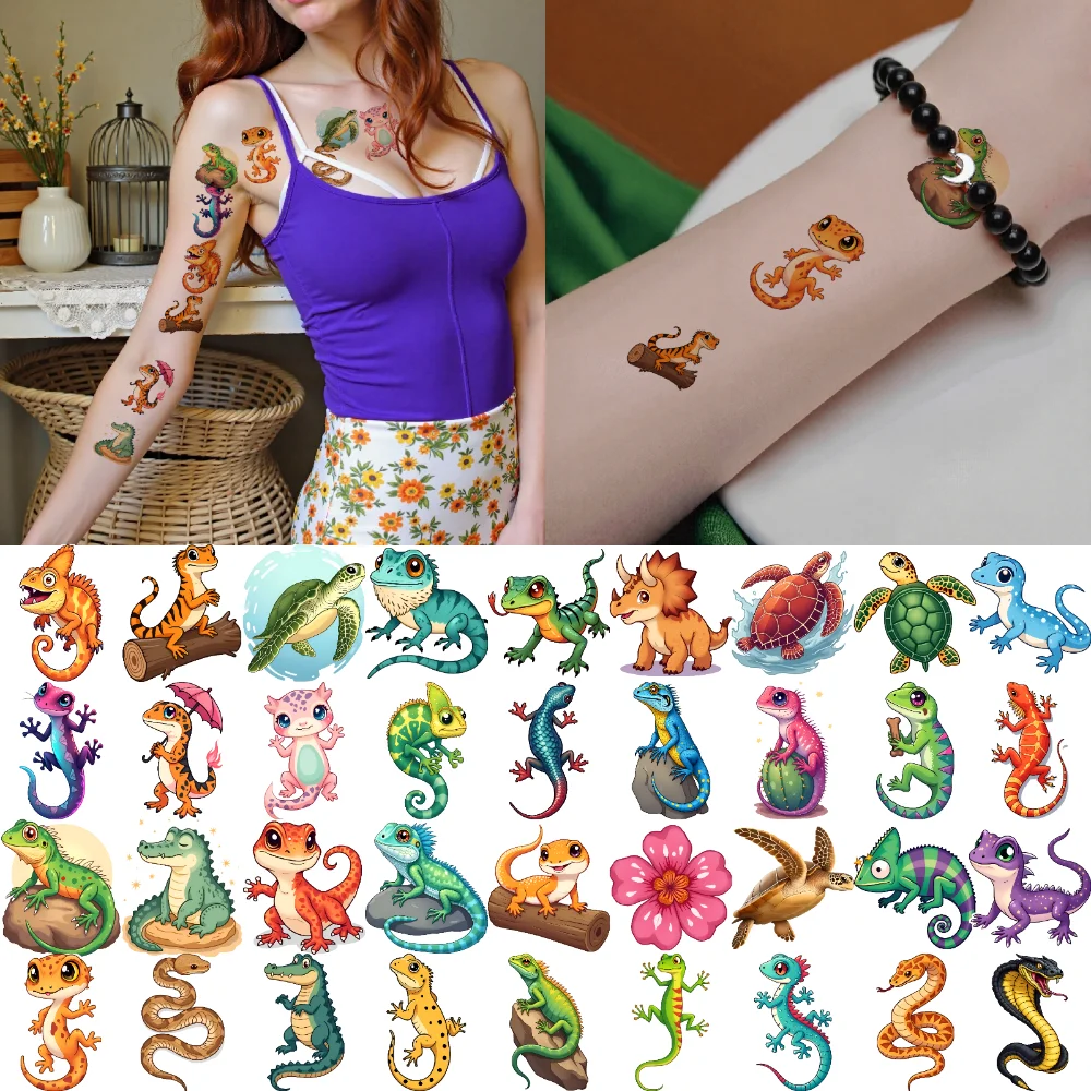 

54pcs Temporary Tattoo Reptile Illustrations Temporary Tattoo Stickers Decorative Stickers For Women Men Arms