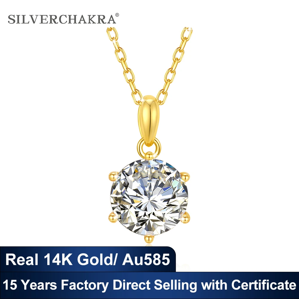 Classic Six Claw AU585 14K Gold Necklace 1ct/2ct/3ct Moissanite Diamond Pendant for Women Engagement Christmas Trendy Jewelry