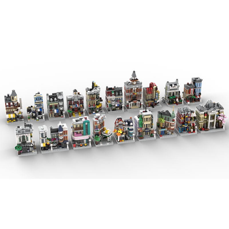 6911p Street View Model Moc Building Bricks Mini Modular The Full Set of 19 Buildings Blocks Gift Christmas Toy DIY Set Assembly