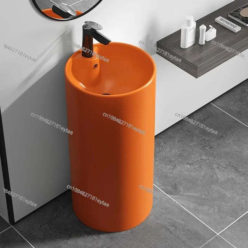 Matte Floor-Standing Washbasin, Vertical Pillar Basin for Balcony, Bathroom & Small Apartment Outdoor Use
