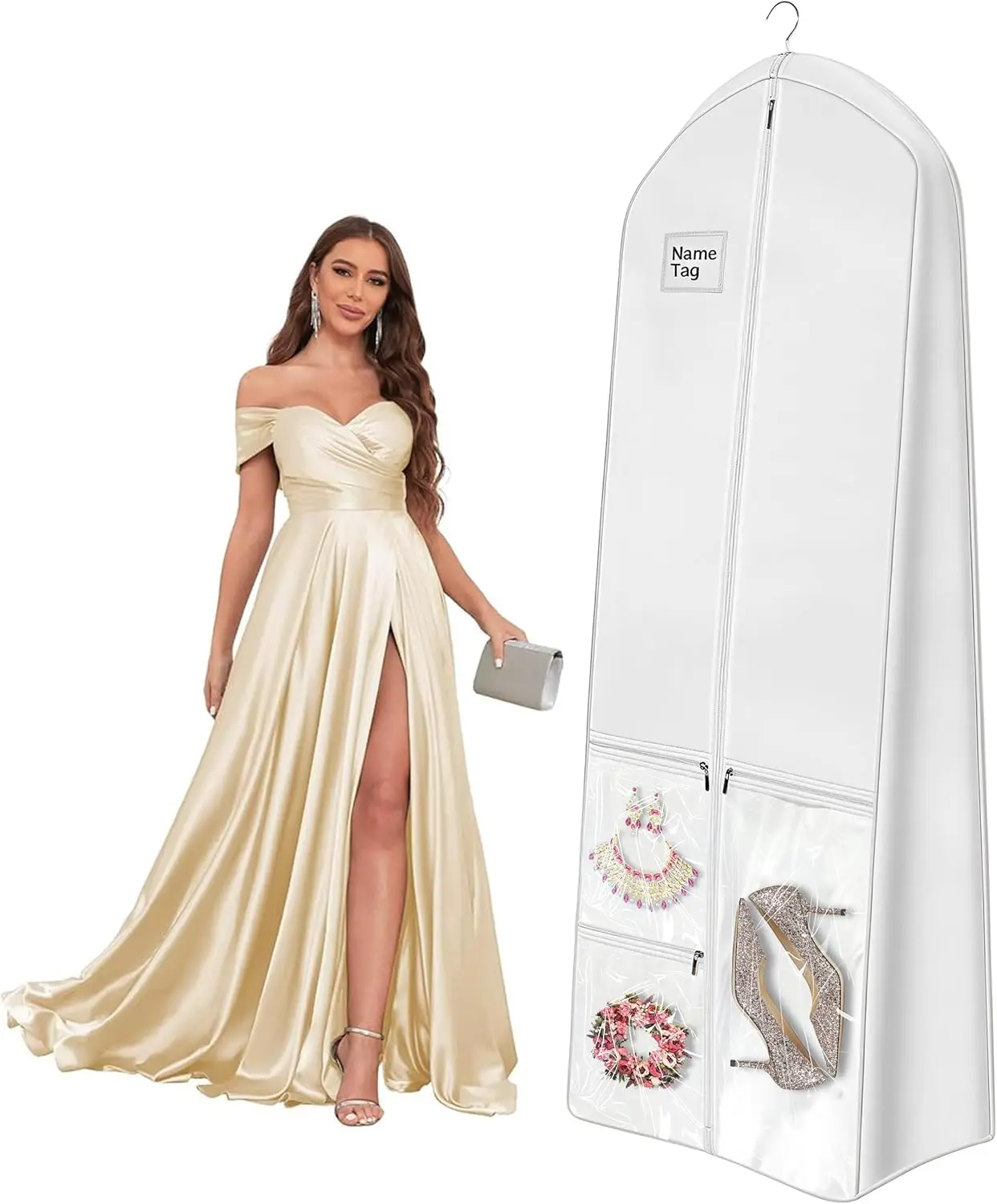 

72-Inch Long Dress Garment Bag with Extra Pockets for Wedding, Prom, and Formal Gowns