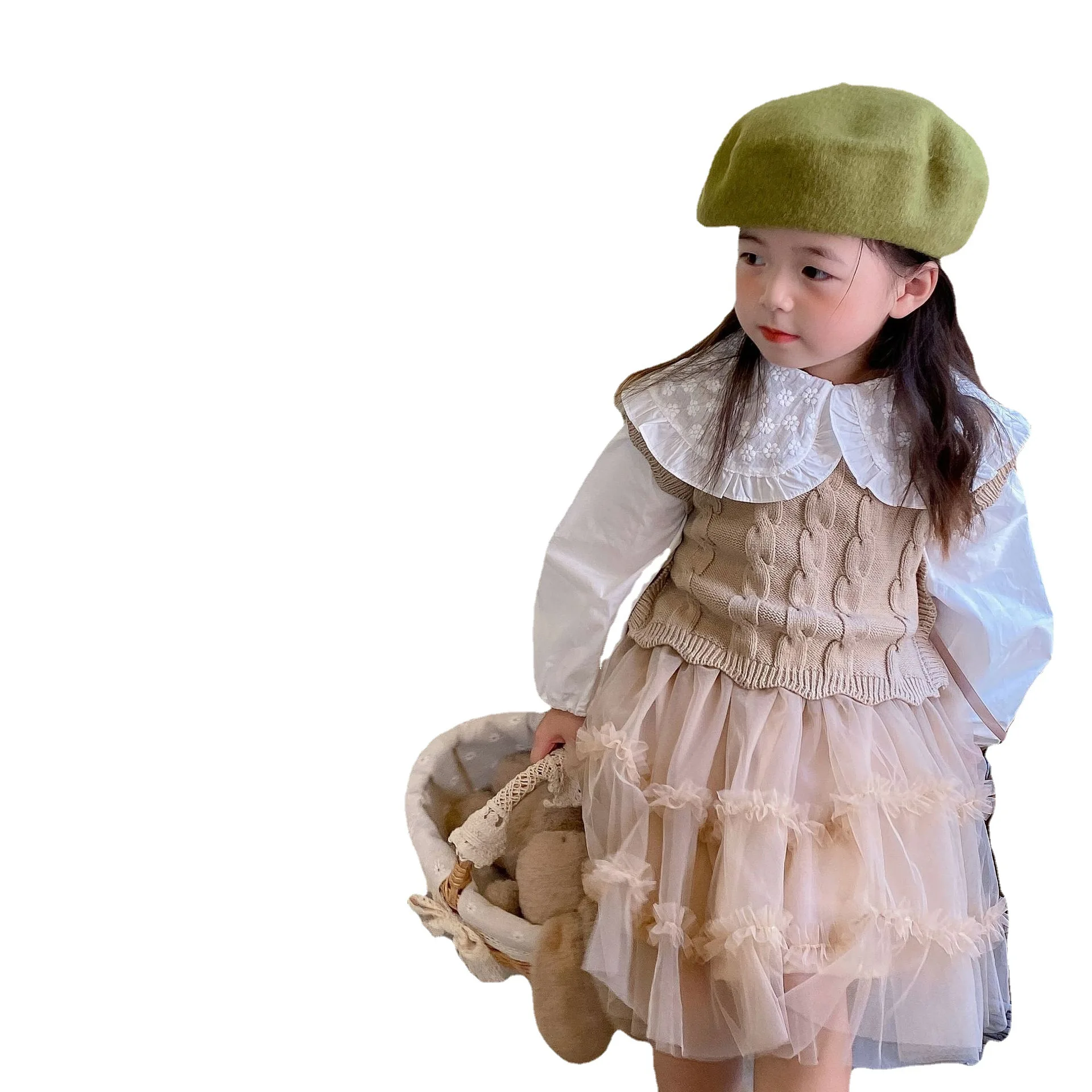 Gilet in maglia per bambini in stile coreano per ragazze Autunno Inverno Gilet senza maniche Giacca Gilet allentato moda QZ303