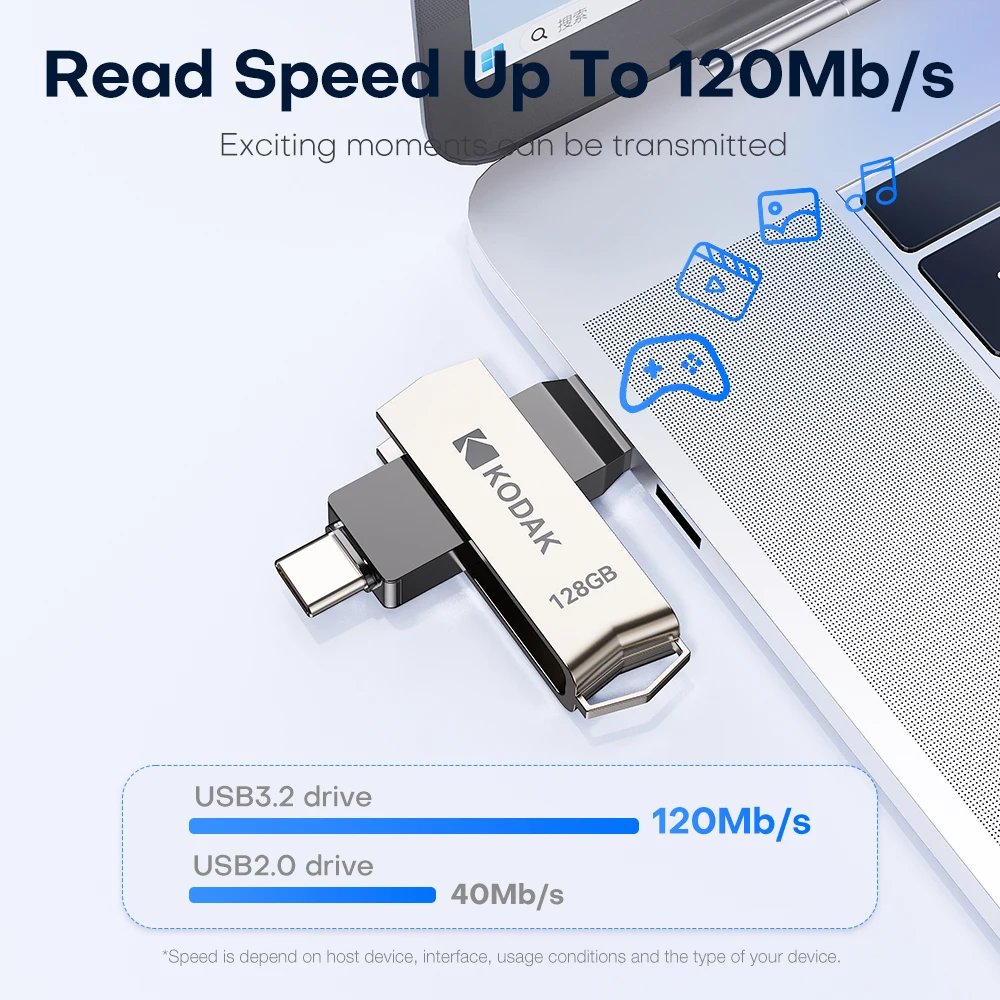 Kodak 2-in-1 U Disk On Key Type-c USB 3.2 OTG Flash Drive 256gb 128gb 64gb 32gb High Speed Dual Memory Stick For Smart Phone