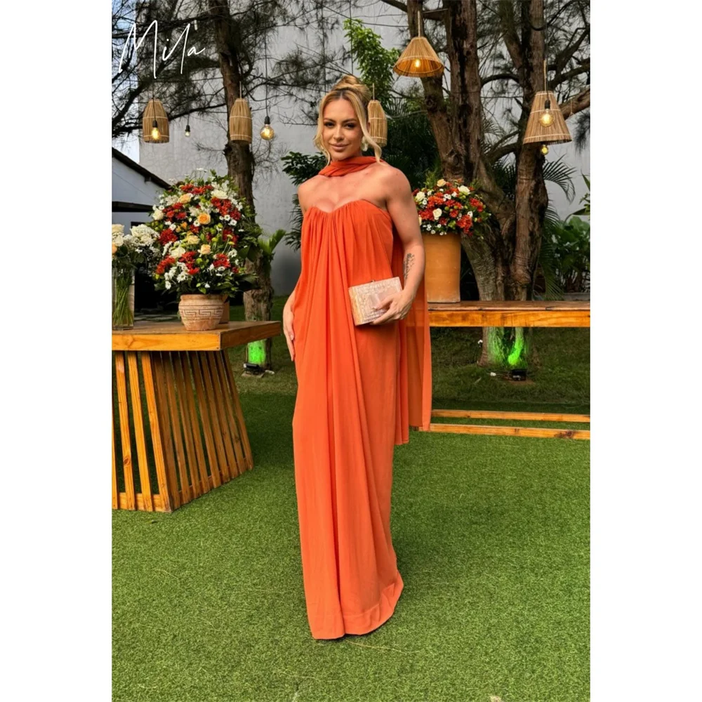 

Mila Orange Strapless Wedding Party Dresses Customized Sleeveless Elegant Evening Dresses Back Zip Chiffon vestidos de fiesta