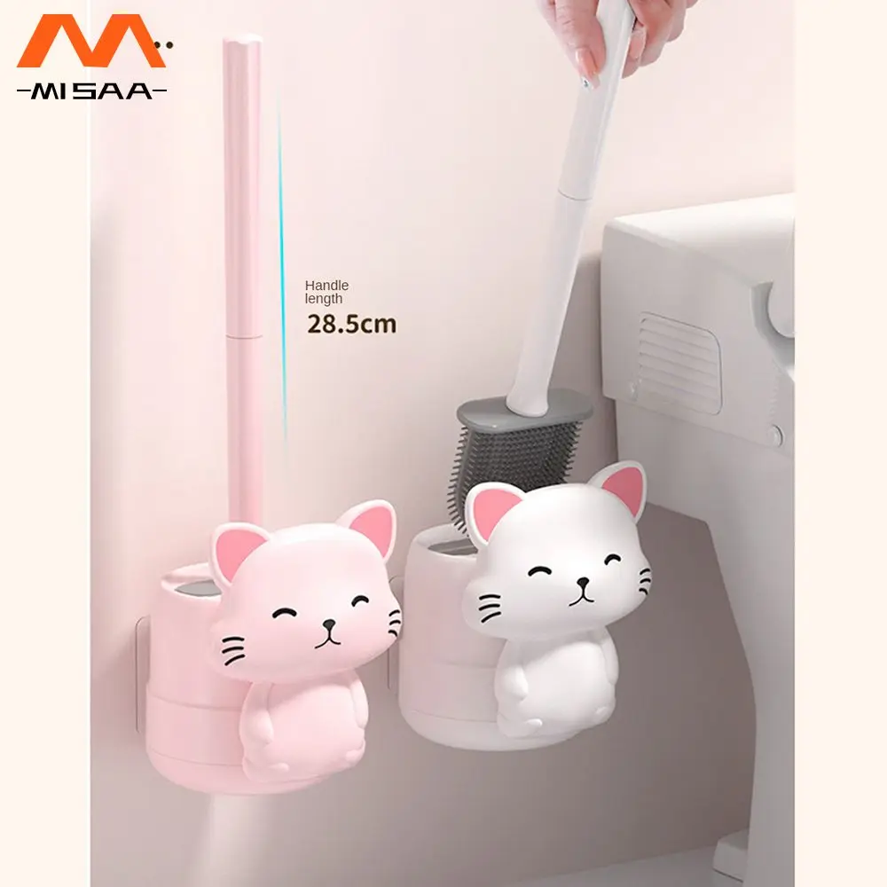 Squat Pit Cleaning With Hollow Base Wall-mounted Cute Cat Base Household Bathroom Supplies Sanitary Brush Toilet Wall Hanging