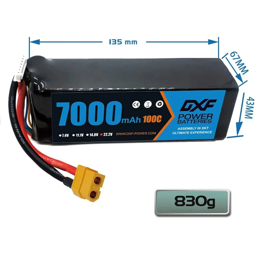 Batería Lipo DXF 6S 7000mAh 100C 22,2 V con enchufe XT60 Softcase para Buggy Truggy todoterreno coche barco camión avión UAV RACING 1/8