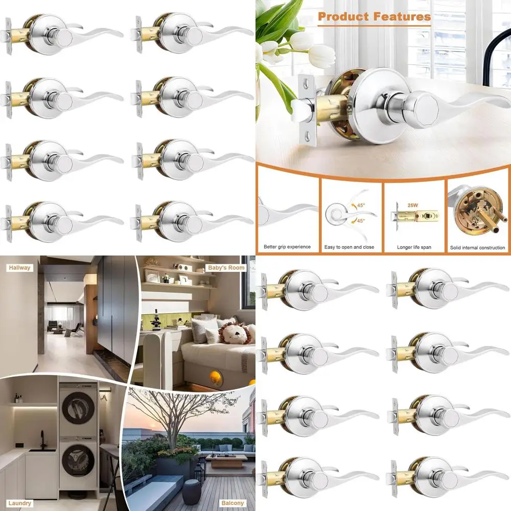 

8-Pack Polished Wave Style Chrome Interior Door Handles, Reversible, Suitable for Passage or Closet