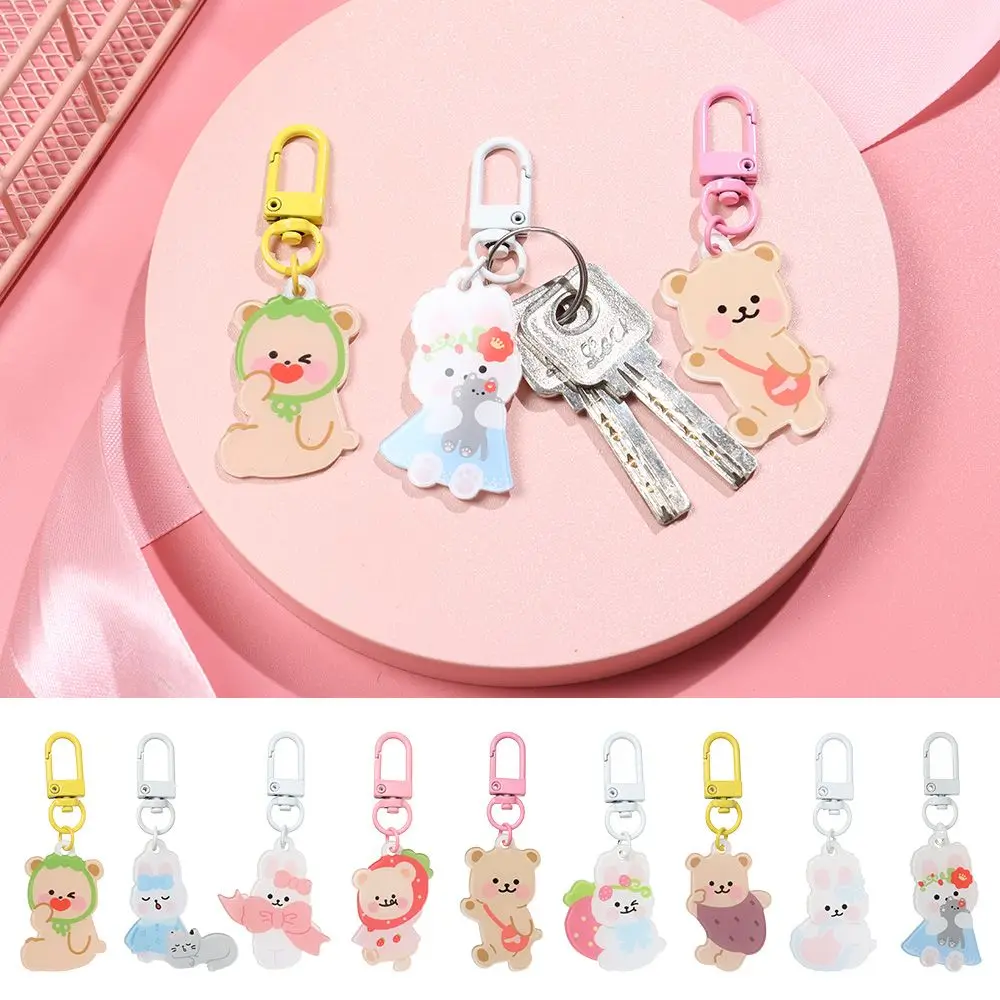 Woman Acrylic Phone Chain Keyring Bag Pendant Rabbit Cat Bear Keychains