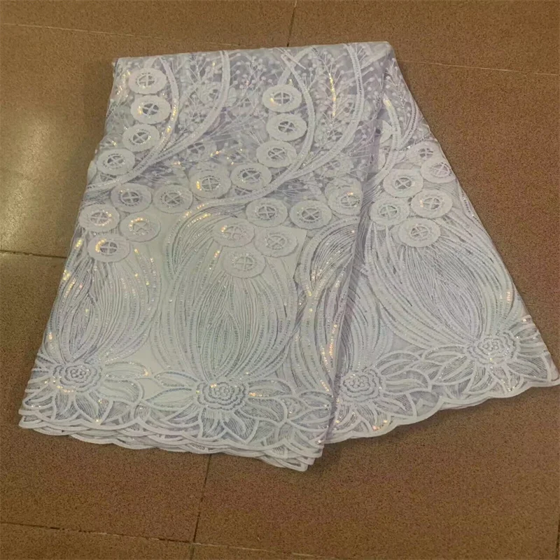 

White African Lace Fabric 2024 Green High Quality Nigerian Sequins Lace Fabric Guipure Cord Lace French Net Lace For Wedding