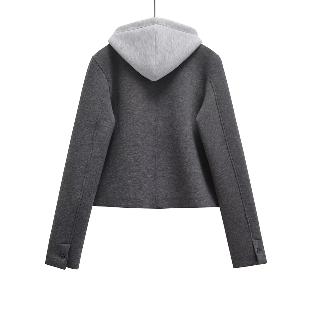 PB&ZA2024 early autumn new simple temperament fashion casual advanced versatile hooded splicing short jacket