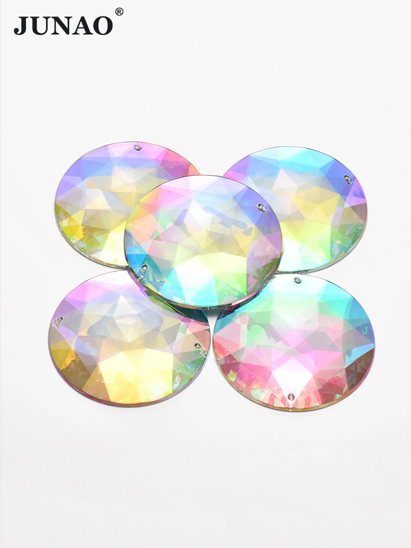 JUNAO 20Pcs 52mm Big Crystal AB Crystal Sewing Acrylic Rhinestones Flatback Round Crystals Stones Applique For DIY Garment
