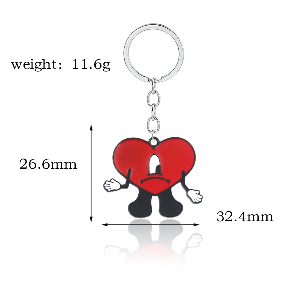 Hot Fashion Cute Bad Bunny Heart Keychain Metal Enamel Badge Keyfob Trinket for Women Men Bag Car Pendant Accessories