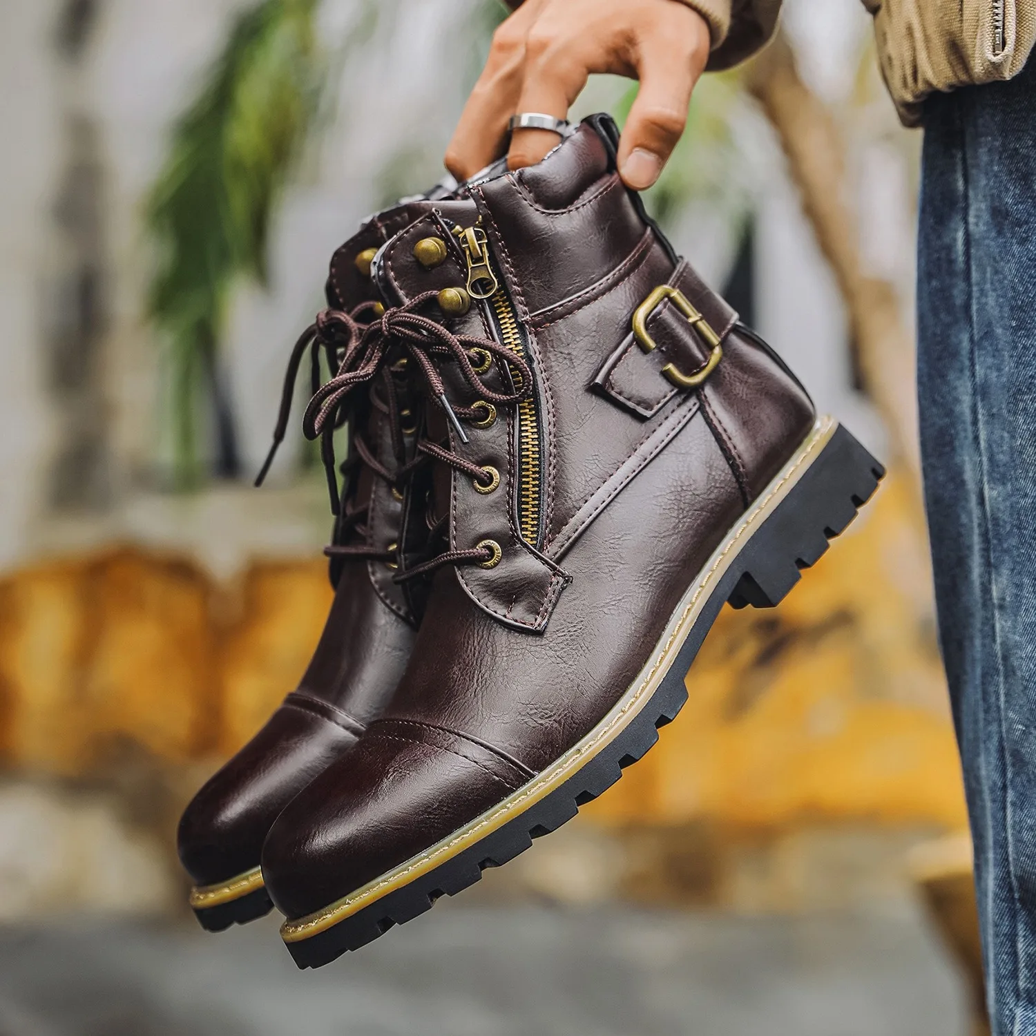 size 38-48 motorcycle boots men footwear man designer shoes ankle boots botines botas moto hombre botas casuales - view 2