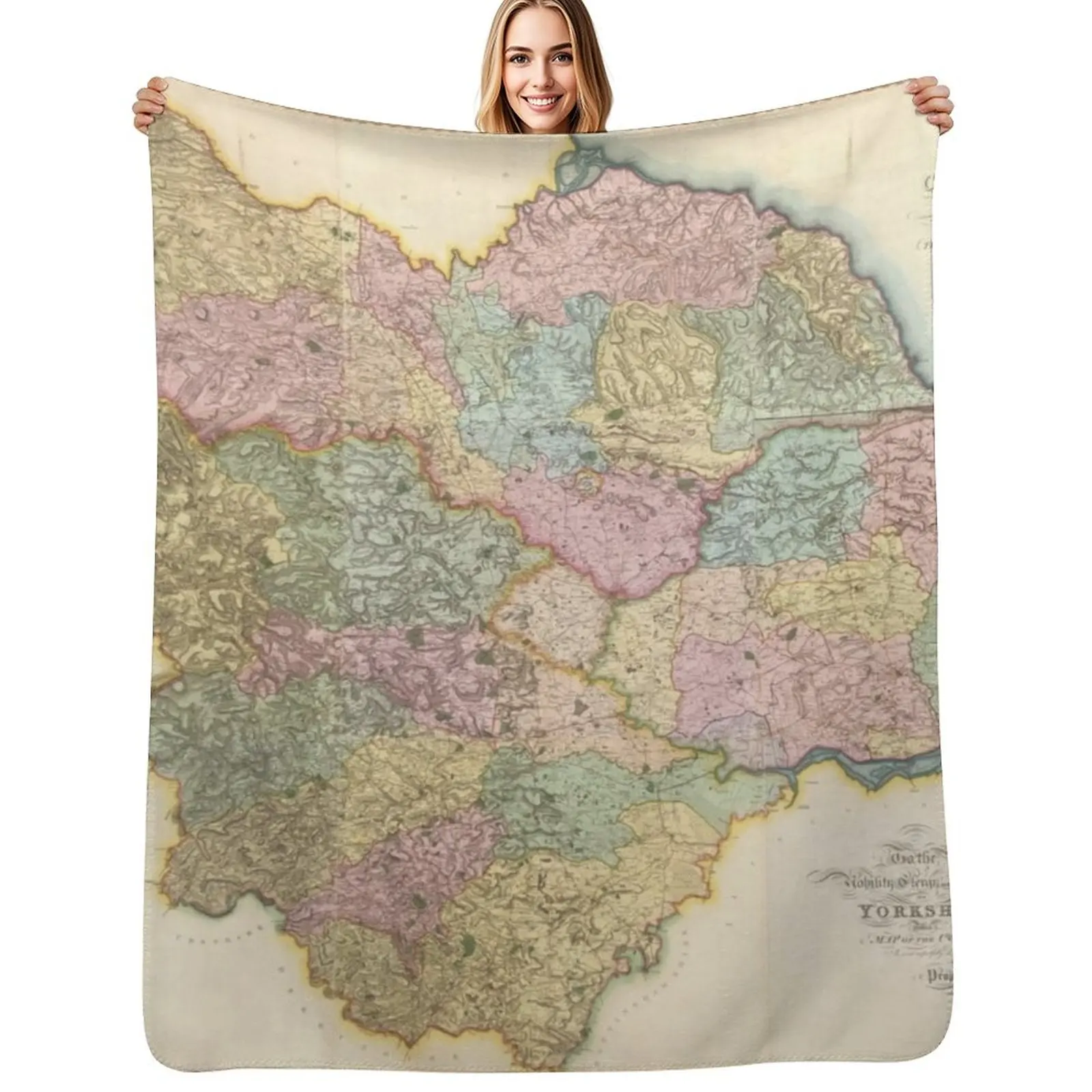 Yorkshire: God`s own country. Vintage Map Throw Blanket Luxury Plush Cute Blankets For Sofas Decorative Beds Sofa Throw Blankets