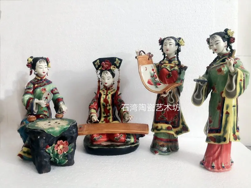 Shiwan ceramic doll, chess, calligraphy and painting, ladies ornaments, playing piano, calligraphy and painting, art school deco