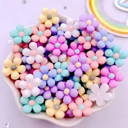 Spring Color 50Pcs 14mm Resin 3D Colorful Flower Flatback Figurines Scrapbook DIY Hair Hoop Accessories Decor Crafts