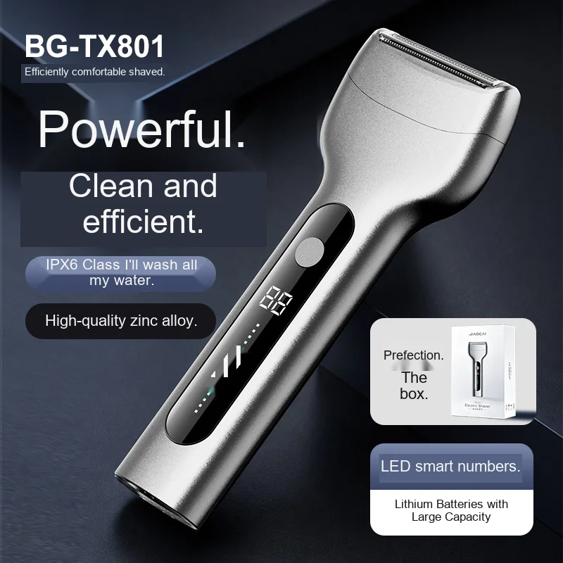 BG-TX801 Zinc Alloy Foil Electric Shaver for Men, Portable Rechargeable Razor with LED Battery Display, IPX6 Washable Design