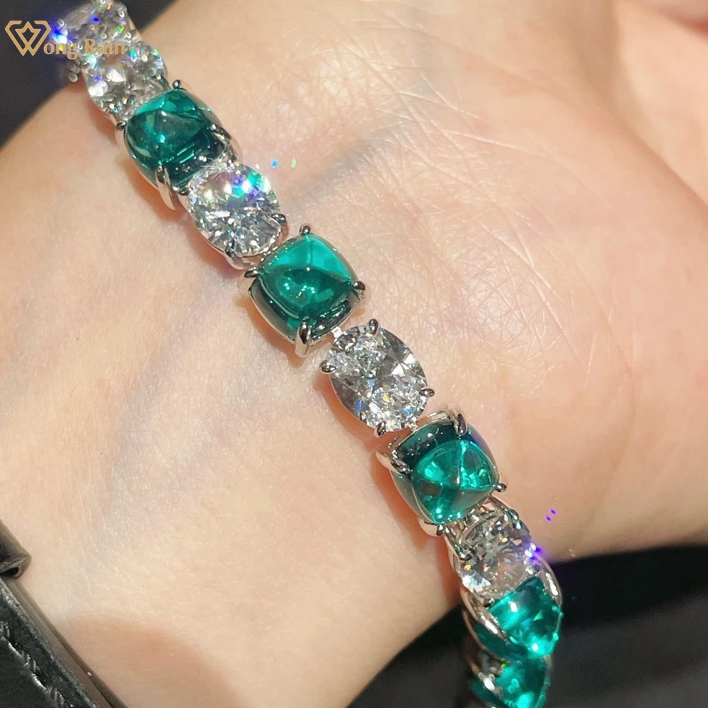 

Wong Rain Sparkling 925 Sterling Silver Oval Sugar-loaf Cut Paraiba Tourmaline High Carbon Diamond Bracelets Bangle Fine Jewelry