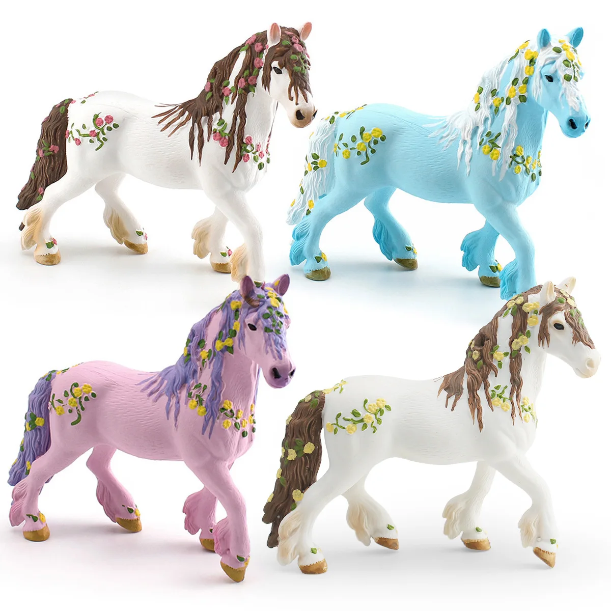 Children's Solid Simulation Mythical Beast Model Toy With Flower Fairy Horse Desktop Static Model Plaything Cross-Border