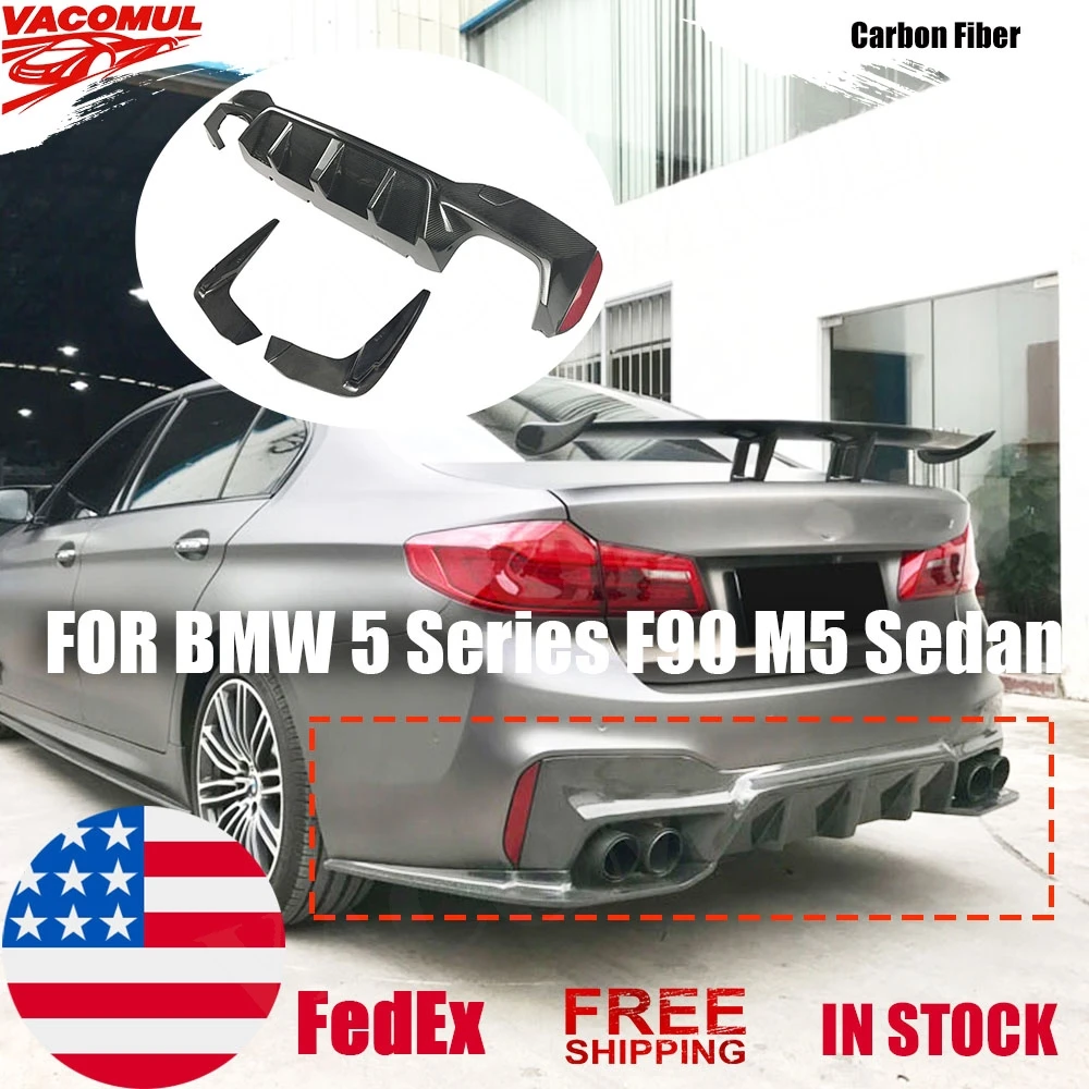 

VACOMUL из углеродного волокна для BMW 5 серии F90 M5 седан 4 двери 2017-2022, задний диффузор, разветвители для губ, спойлер, защита бампера