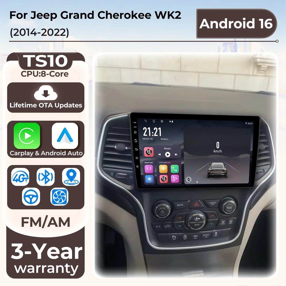 Autoradio Car Radio For Jeep Grand Cherokee WK2 2014 - 2022 GPS Navigation Wireless Carplay Touch Screen DSP RSD Plug And Play