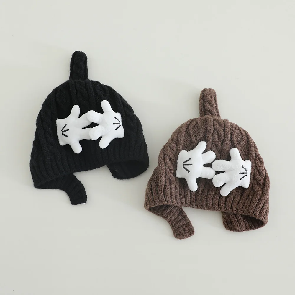 Kids Knitted Hat 45-48CM Cartoon Windproof Winter Baby Beanie Pacifier Cap Warm Yarn Pullover Hood For Boys Girls Infant Toddler