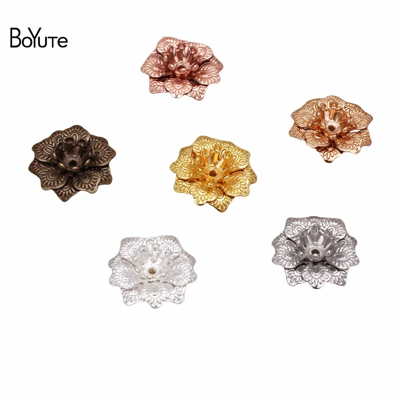 BoYuTe (100 Pieces/Lot) 14*5MM Metal Brass Three-Layer Flower Materials Handmade Diy Jewelry Components