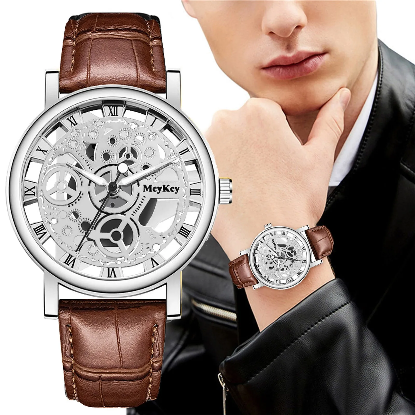 مشاهدة الجوارب رجال الأعمال الفاخرة موضة رجالي ساعة كوارتز الرجال أسفل الجوف تقليد ساعة ميكانيكية الرجال حزام ساعة Gwx-5600 #4